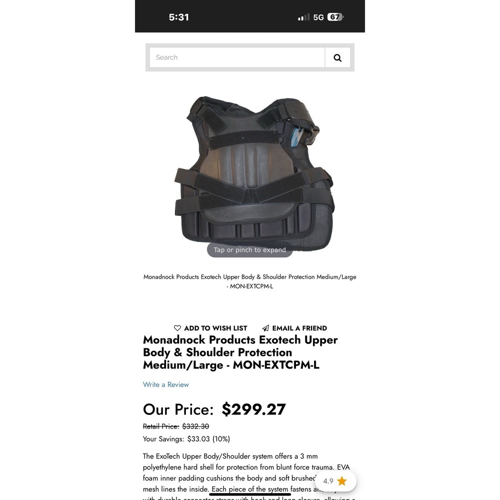 Monadnock Eco-Tech Chest Protector Size Medium/Large - Picture 6 of 6